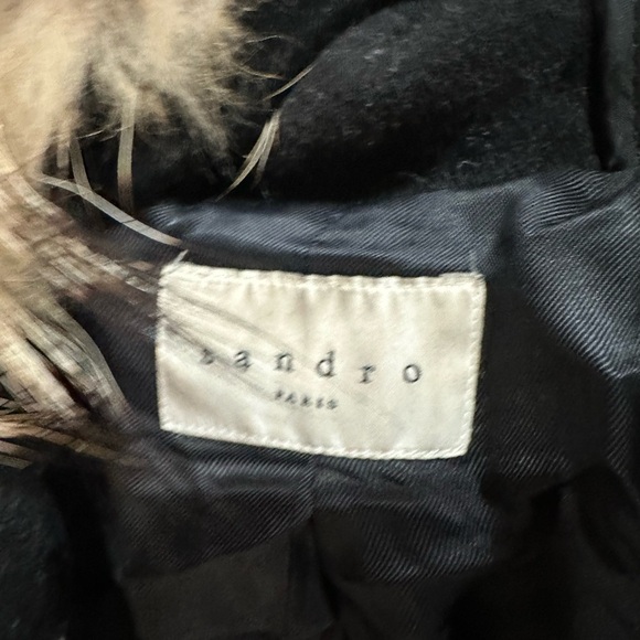 SANDRO Manoli Fur Trim Wool Leather Coat - Picture 9 of 10